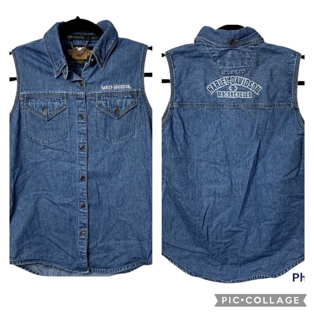 Harley-Davidson Denim Sleeveless Button Down Top